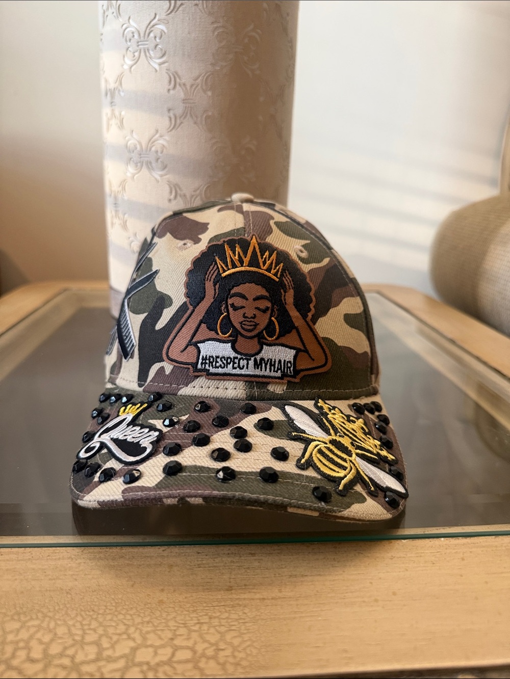 Respect My Hair Camo Baseball Cap - Green